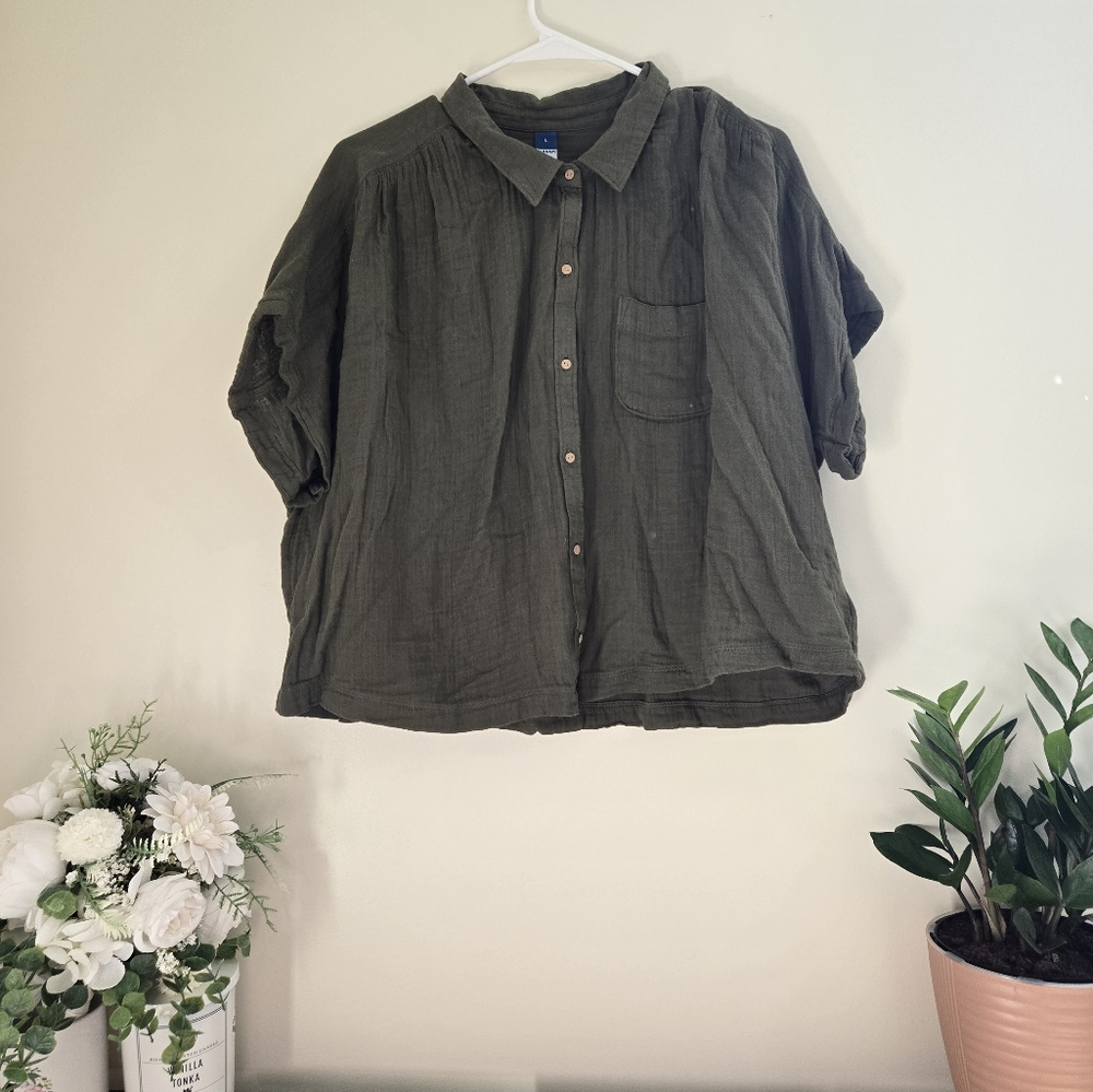 L Old Navy Linen Button Down Short Sleeve
